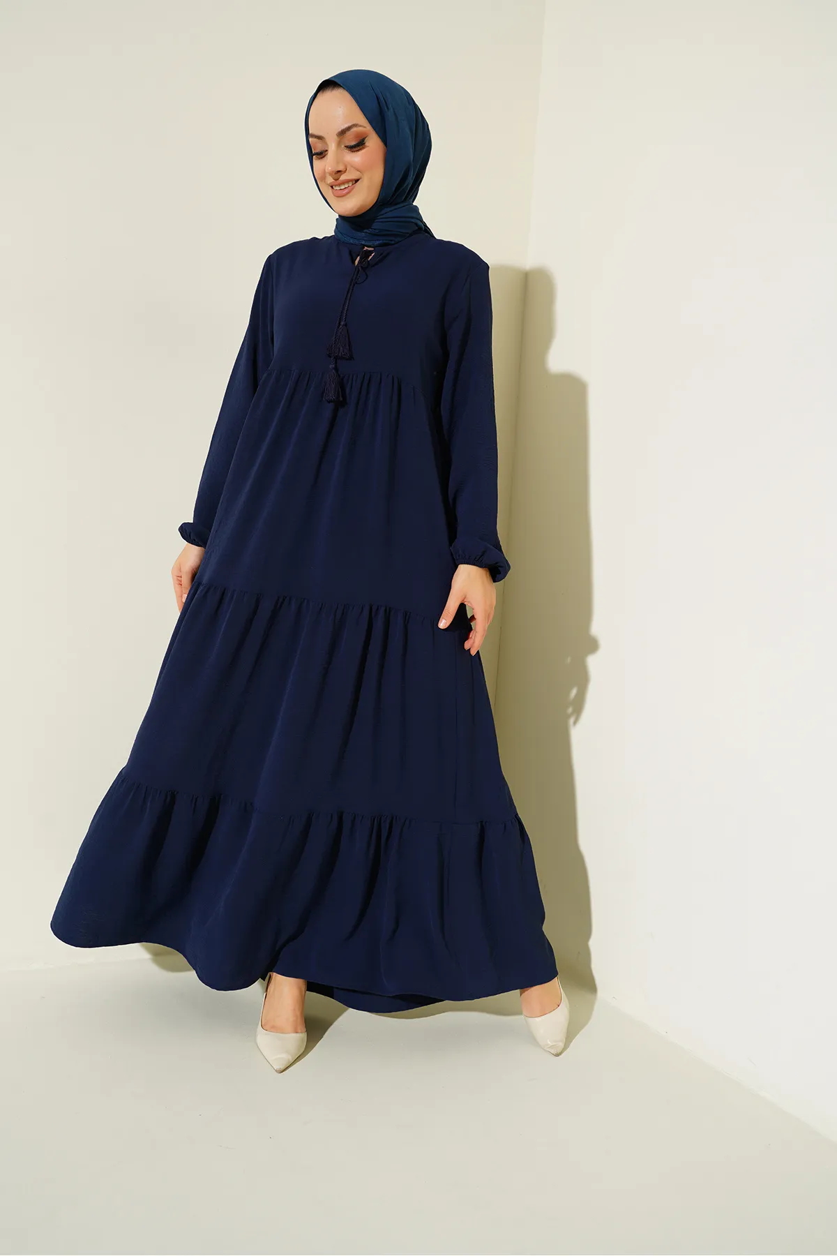 Bigdart  Hijab-Kleid mit Kragen und Schnürung - Marineblau