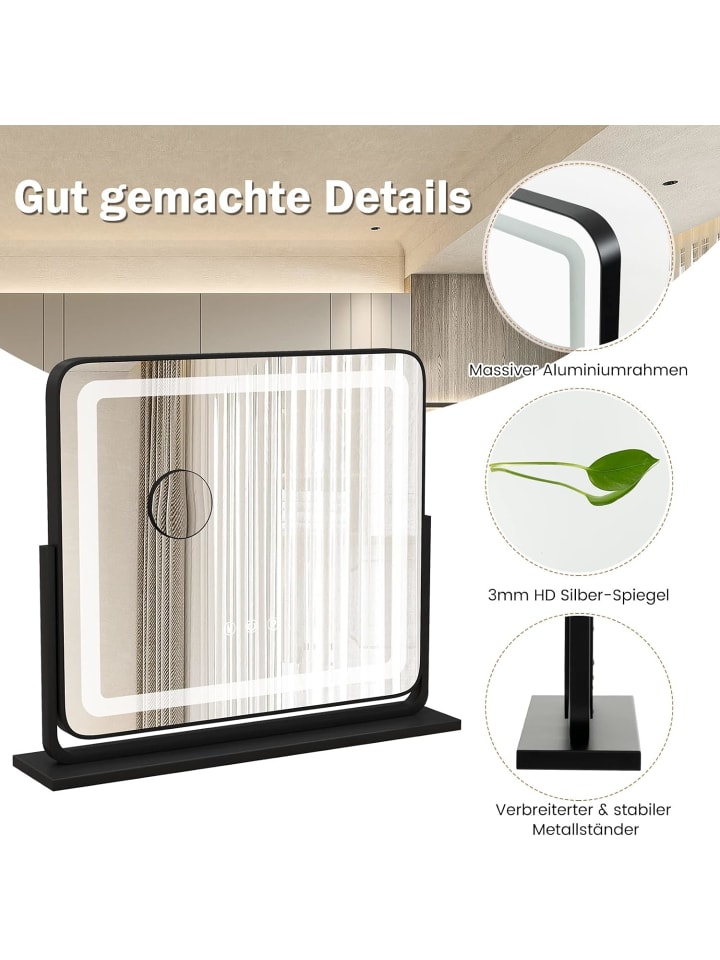 COSTWAY Kosmetikspiegel mit 3 Lichtfarben in Schwarz günstig kaufen 48 cm