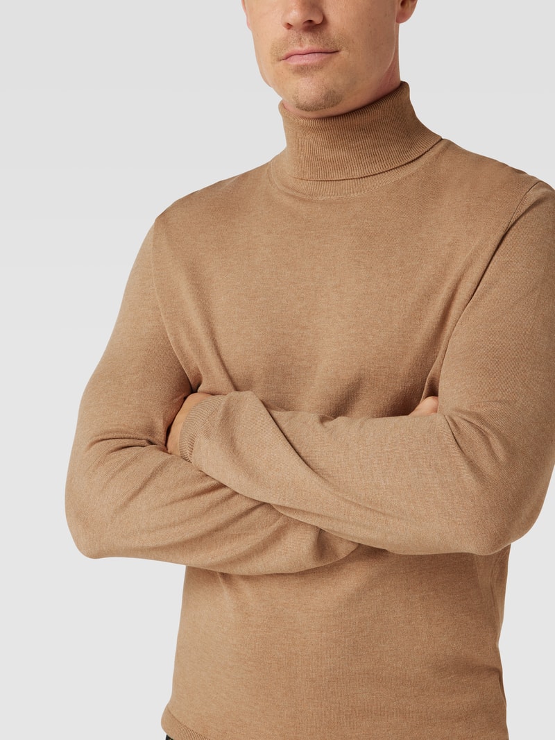 Longsleeve mit geripptem Rollkragen in sand meliert