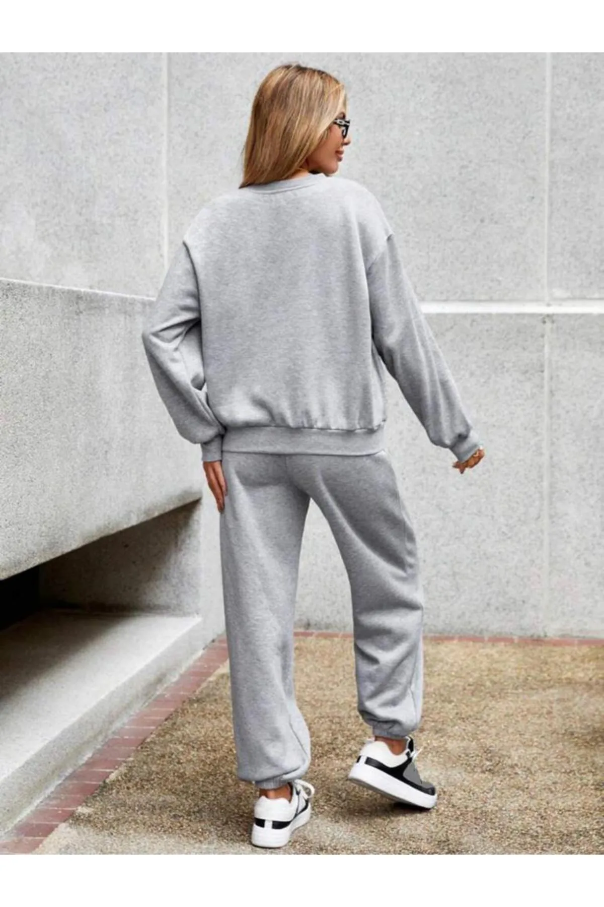 My Blog  Graues New York bedrucktes Oversize-Trainingsanzug-Set für Damen