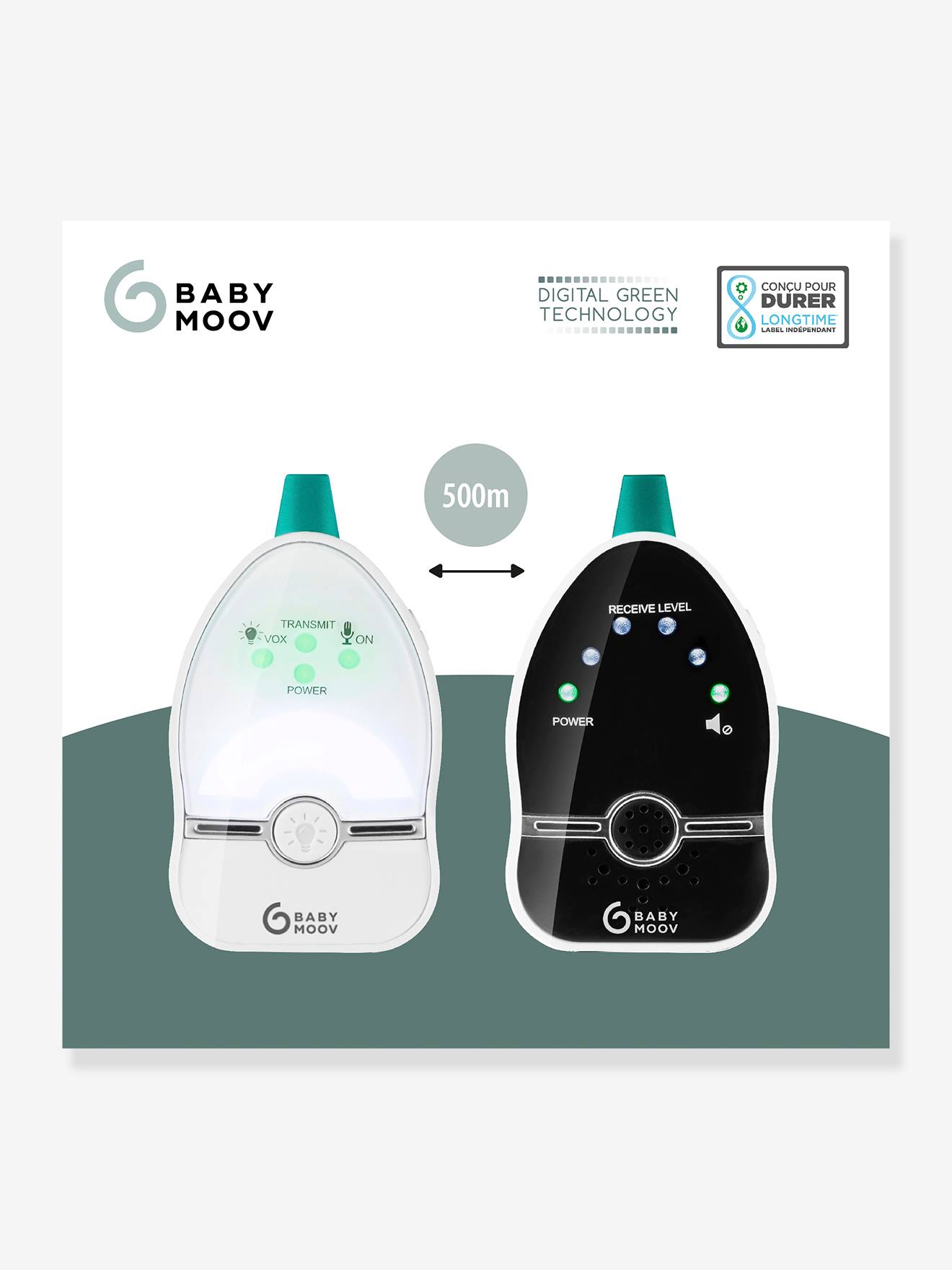 Ecoute-bébé Easy Care portée 500 mètres BABYMOOV blanc/noir