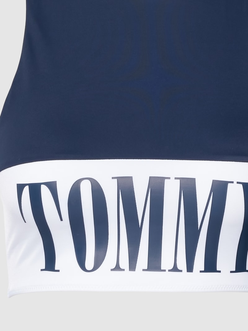 Bikini-Oberteil mit Label-Print Modell 'HIGH NECK' in marineblau