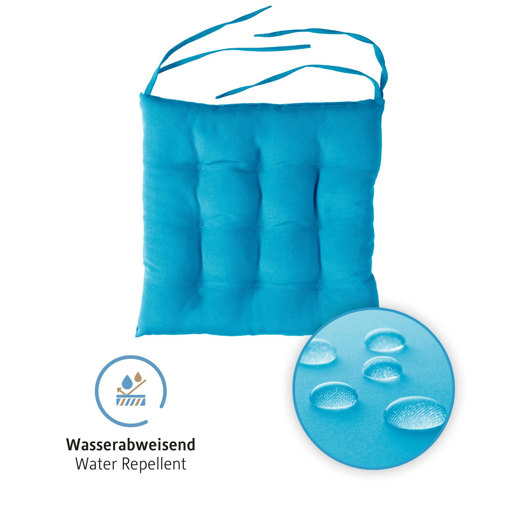 Komfortec Stuhlkissen 2er Set 40x40 cm Stuhlkissen mit Bändern, 100% Baumwolle, 200 g/m², Wasserabweisend Dekokissen, Sitzauflage für Innen- & Außenbereich