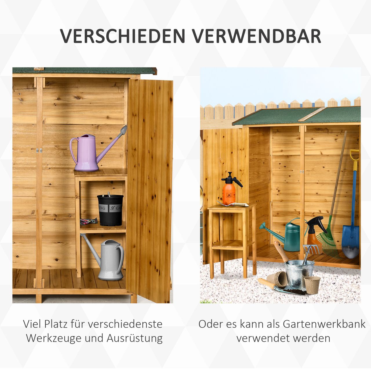 Outsunny Gartenschrank Geräteschuppen mit 2 Tür Asphaltdach Tannenholz Natur