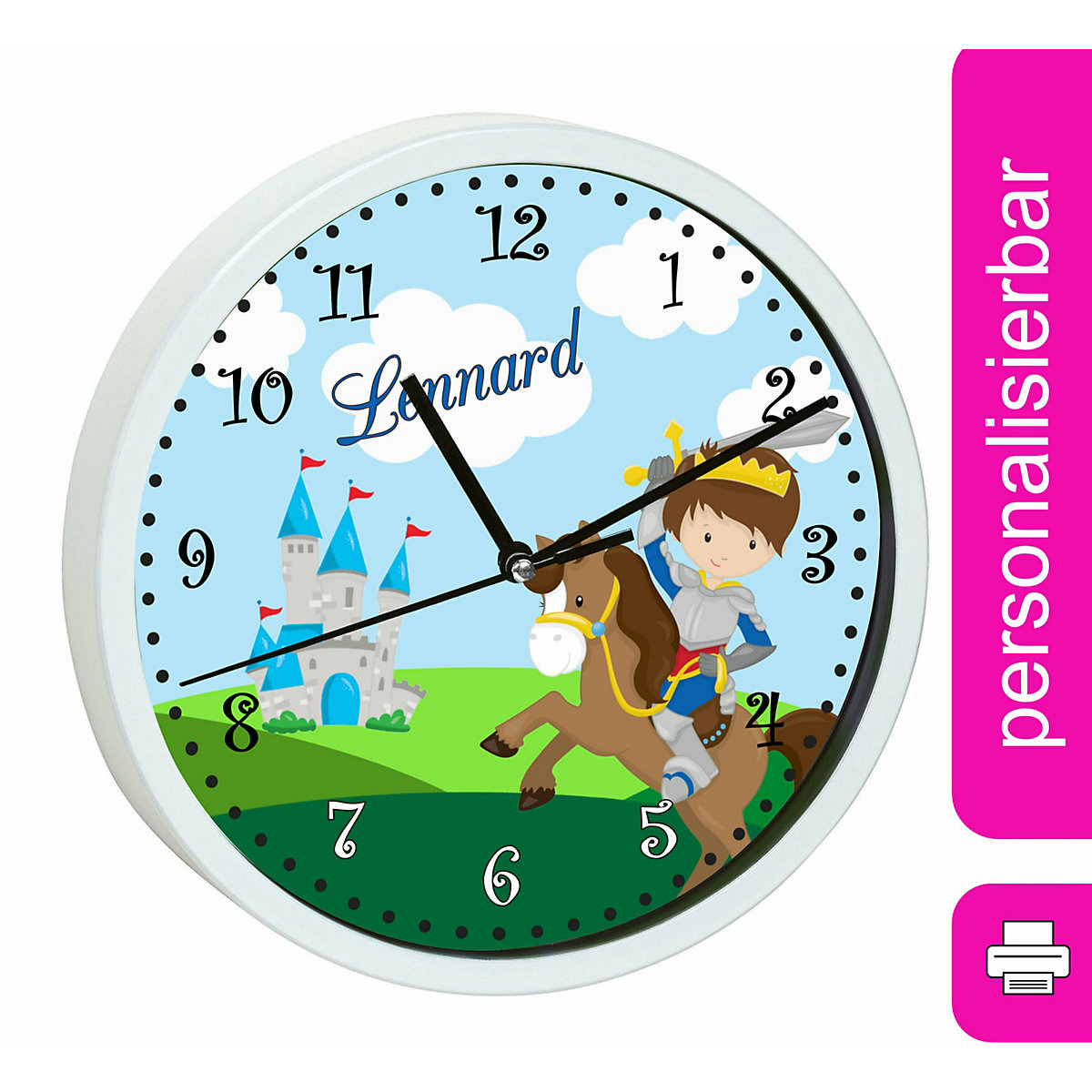 Kinder Wanduhr personalisiert mit Name Ritter