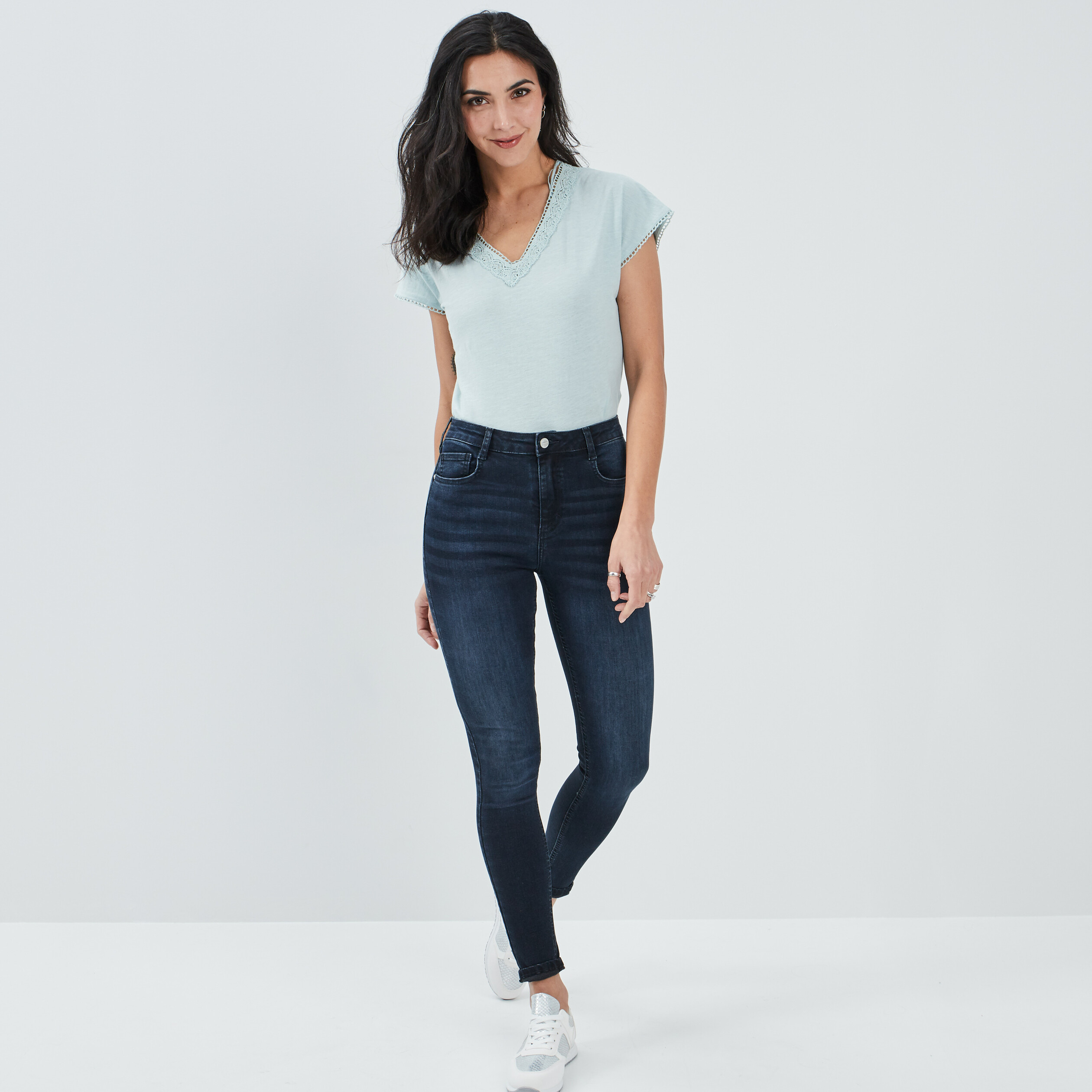 Jeans skinny taille haute denim blue black femme | La Halle
