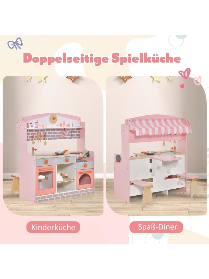 COSTWAY 2 in 1 Spielküche in Rosa günstig kaufen 91 cm
