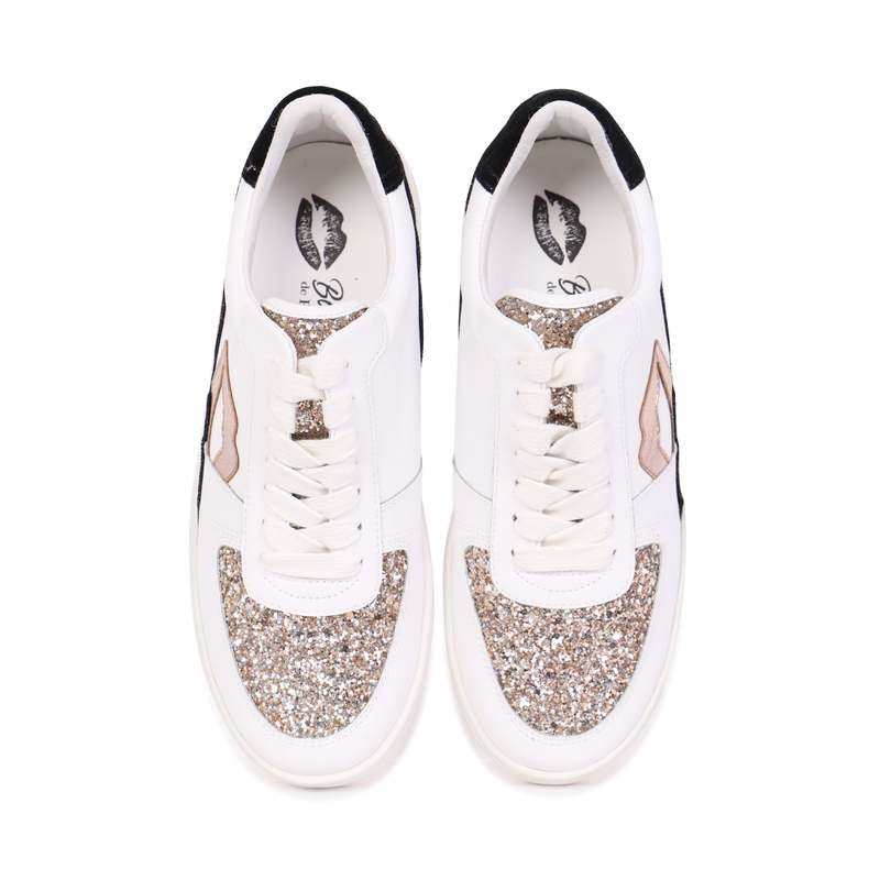 Baskets en cuir Loulou blanc rose gold glitter