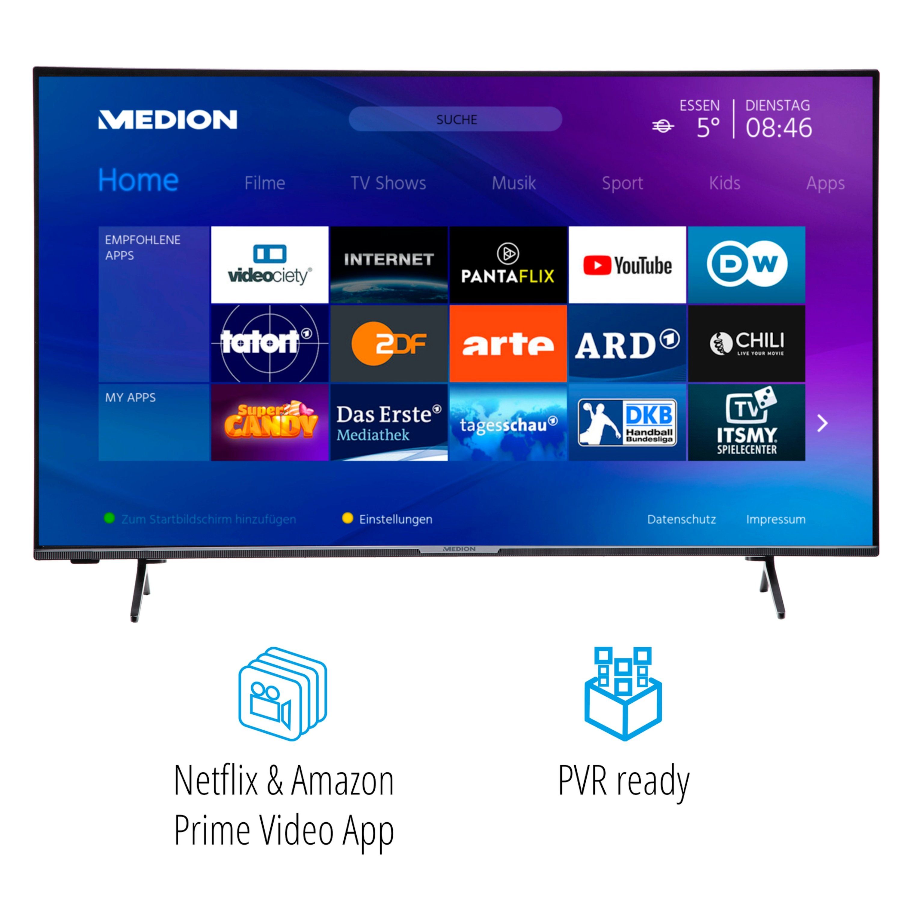 Medion® MD30020 LED-Fernseher (108 cm/42.5 Zoll, 1080p Full HD, Smart-TV, Full-HD Display 60Hz, MD30020)