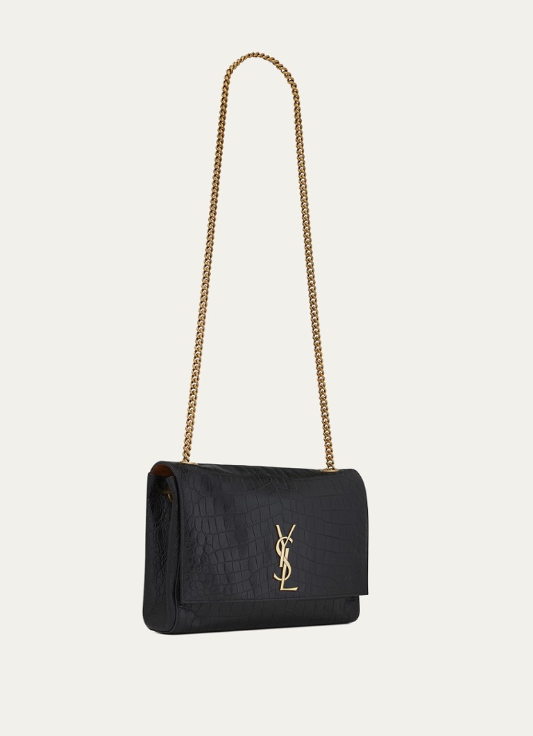 Saint Laurent Kate Medium - Käännettävä vasikannahkainen olkalaukku krokotiilikuvioinnilla