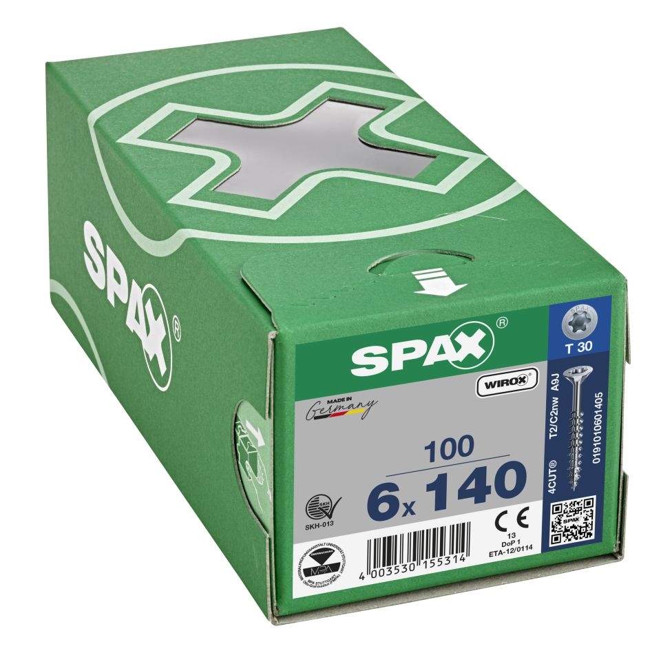 SPAX 0191010601405 Univerzális csavar 6 x 140 mm, Süllyesztett fejű, T-STAR PLUS T30, Részleges menet, WIROX - 100 darab