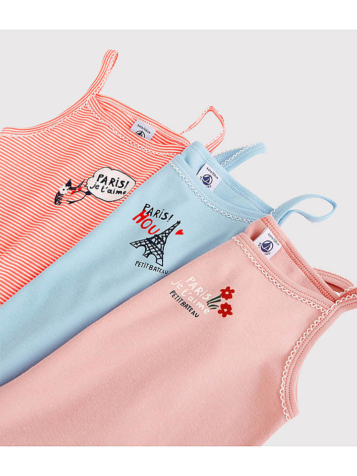 PETIT BATEAU 3er-Set: Unterhemden in Rosa/ Koralle/ Hellblau günstig kaufen 86