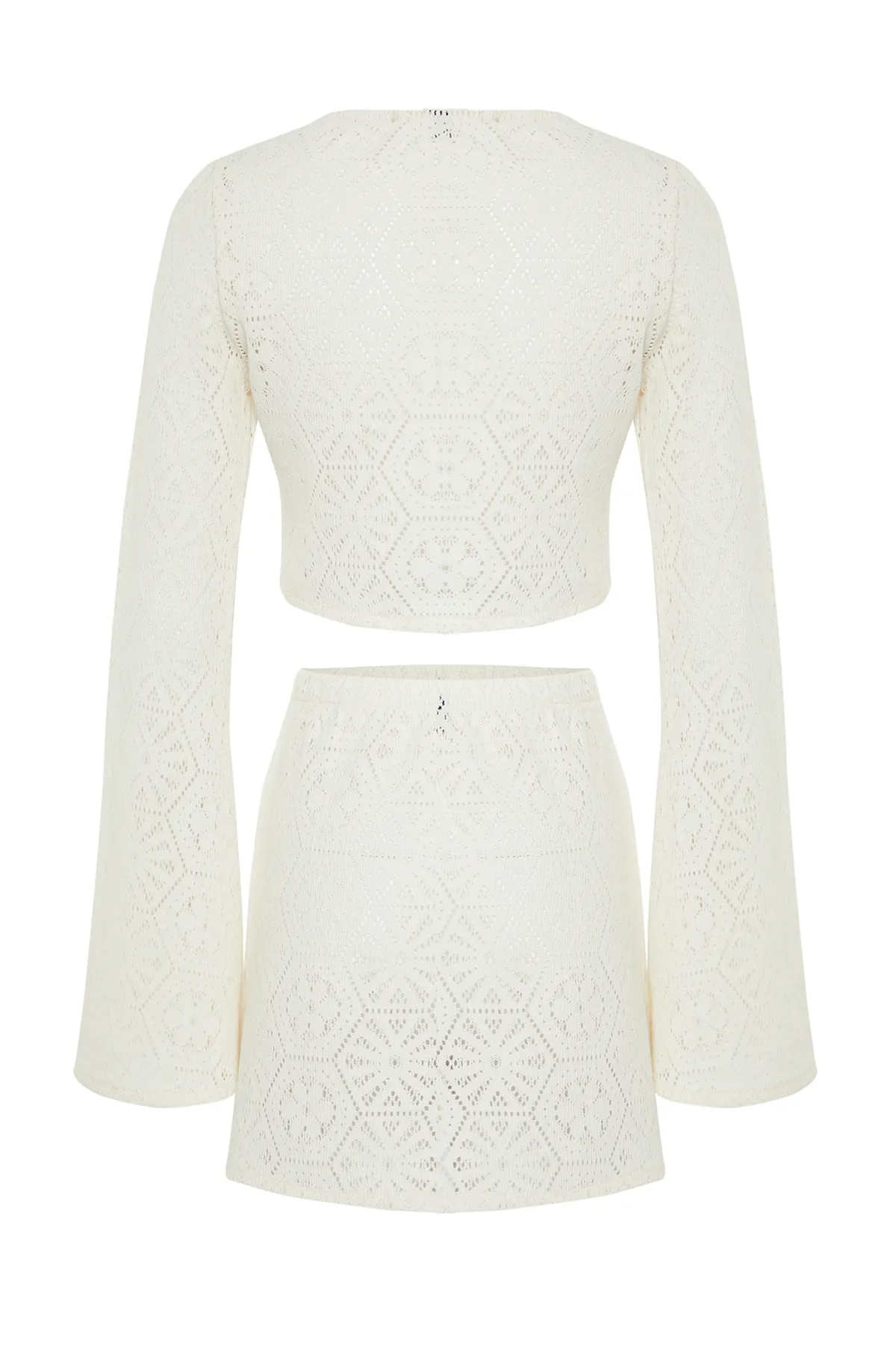 Trendyol Collection  Beige gestrickter Blusen- und Rockanzug aus 100 % Baumwolle im Strick-Look zum Binden TBESS24AU00049