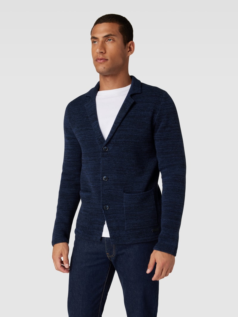 Strickjacke in Two-Tone-Machart mit Reverskragen in marineblau