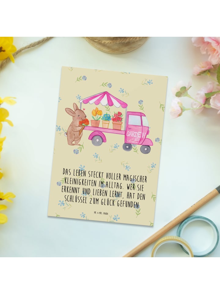 Mr. & Mrs. Panda Postkarte Osterhase Blumenwagen mit Spruch in Blumig günstig kaufen onesize