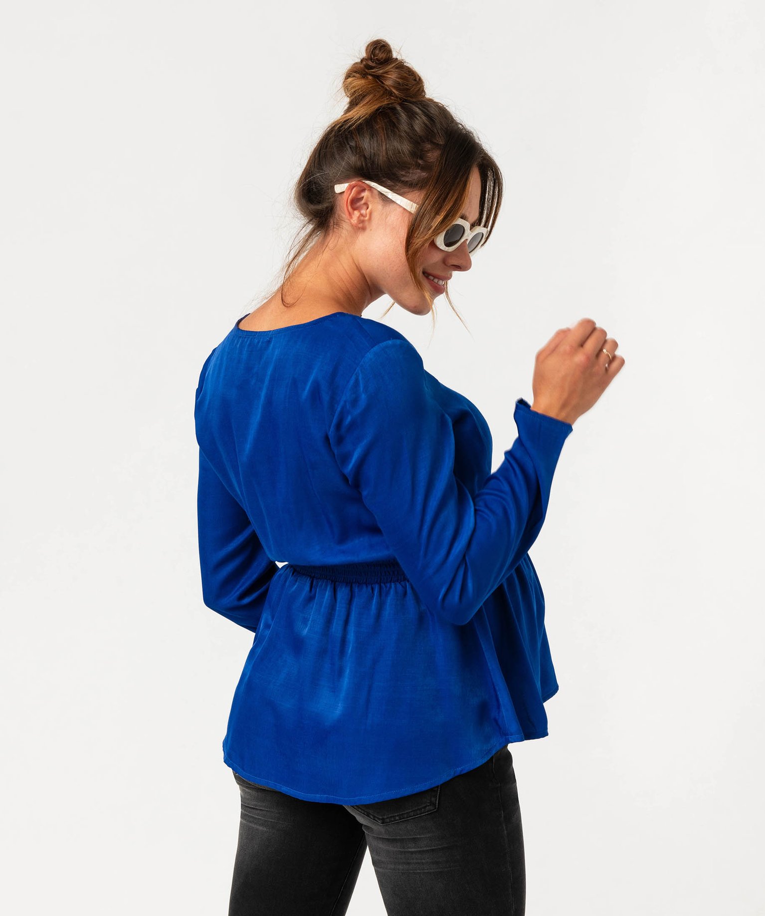 Blouse à manches longues et col cache-coeur spéciale mater... bleu | GEMO