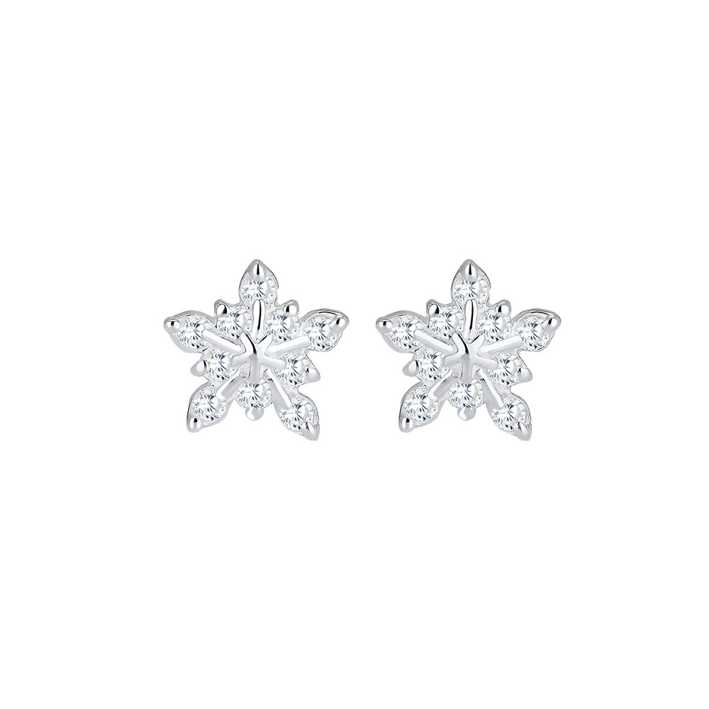 Elli Elli Boucles d'Oreilles Femme Motif de Flocon de Neige Ludique avec Zircon Cubiqu Boucles d'oreilles