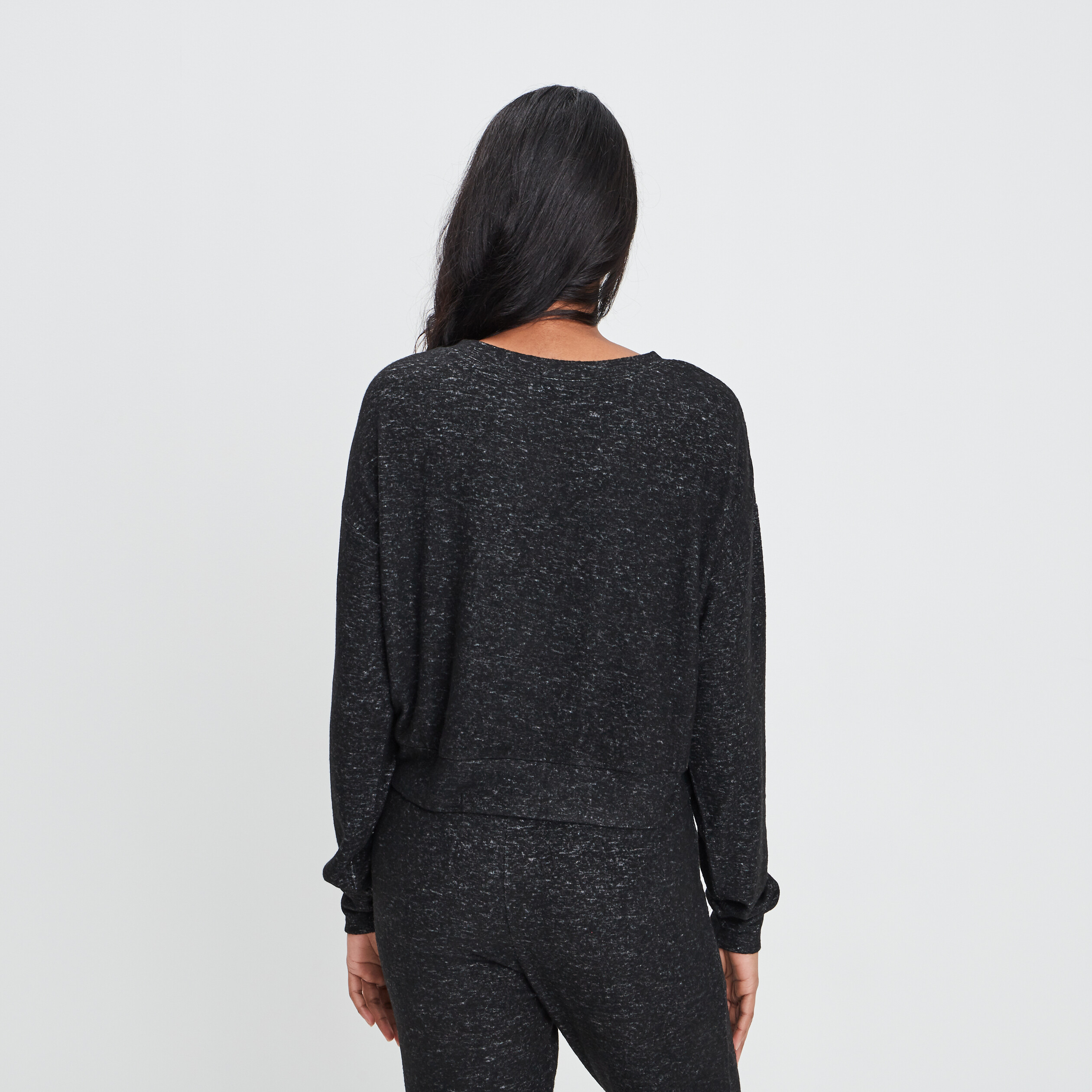 Sweat manches longues chiné noir femme | La Halle