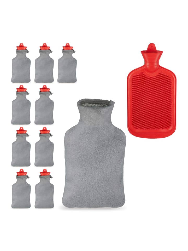 relaxdays 10x Wärmflasche in Grau/Rot günstig kaufen onesize