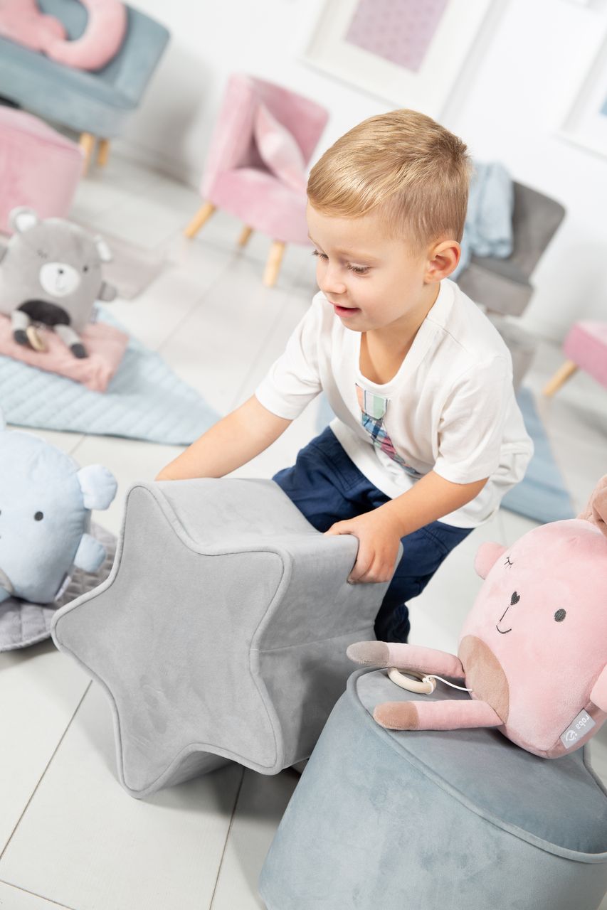 Roba Kinderhocker in Sternform „Lil Sofa“, bequemer Hocker mit grauem Samtstoff bezogen, Pouf