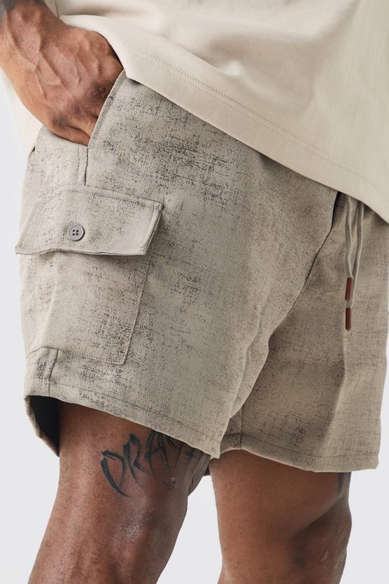 Plus strukturierte Cargo-Shorts mit elastischem Bund