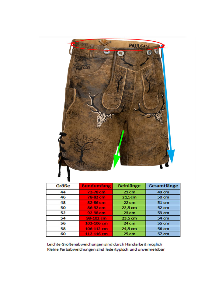 PAULGOS Lederhose Kurz Echtleder HK6 ANTIK in Whiskybraun günstig kaufen