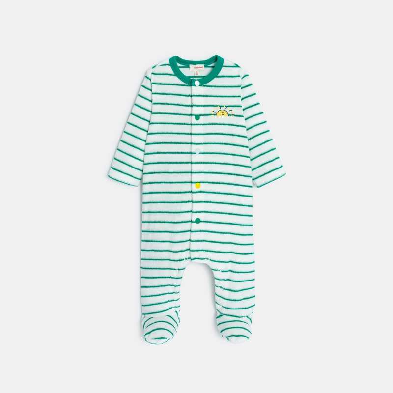 Pyjama bébé écru à rayures vertes Catimini