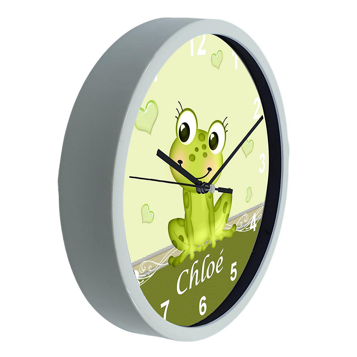 Kinder Wanduhr personalisiert mit Name Frosch