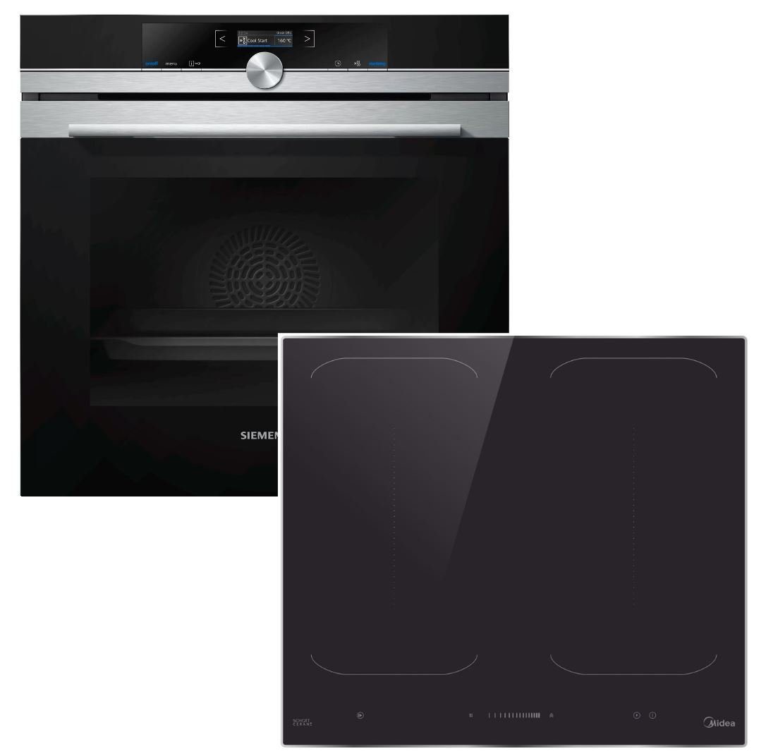 SIEMENS Backofen-Set Kindersicherung mit Midea Induktionskochfeld Booster autark, 60 cm