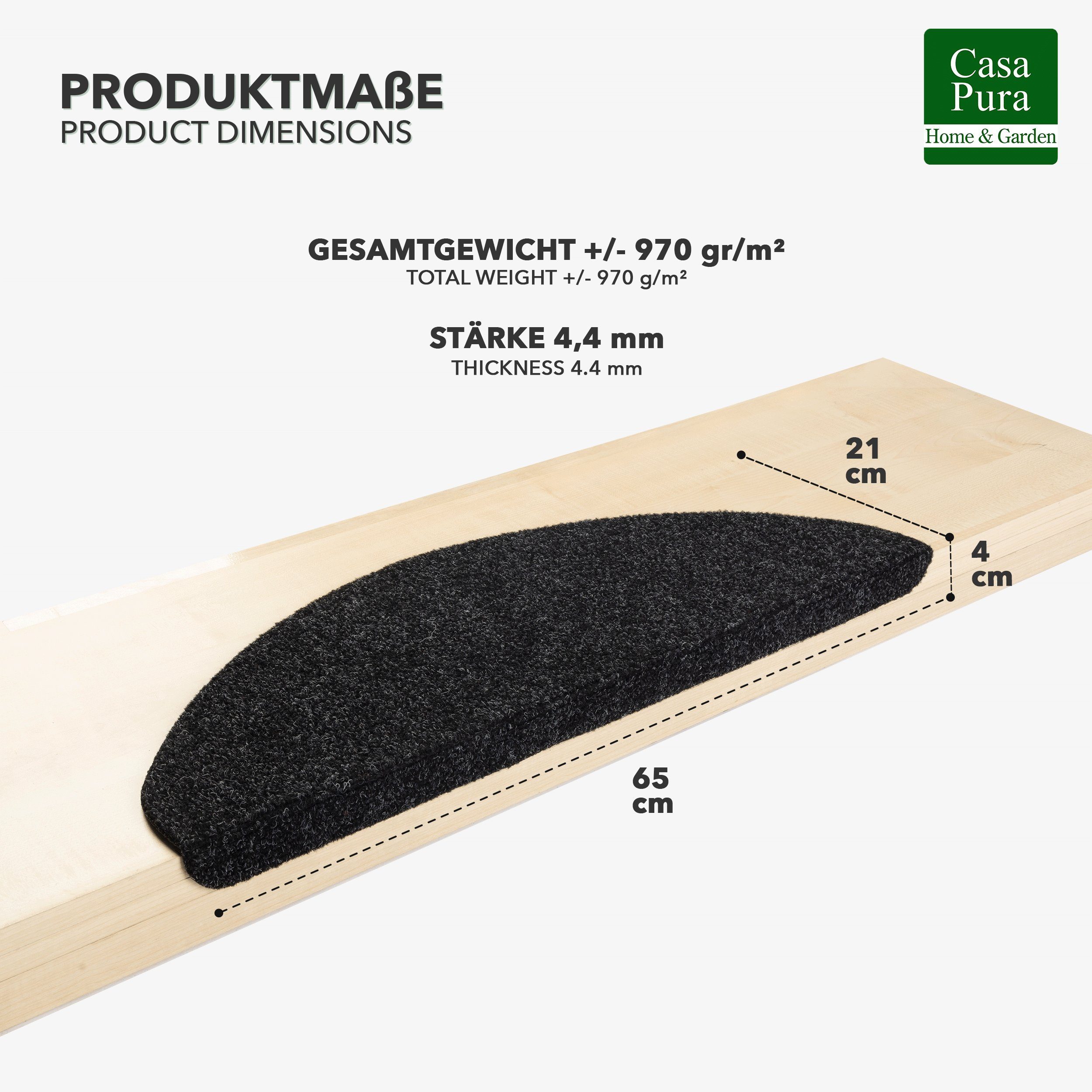 Stufenmatte Leipzig, Erhältlich in 5 Farben, Treppenschoner, casa pura, halbrund, Höhe: 4,4 mm