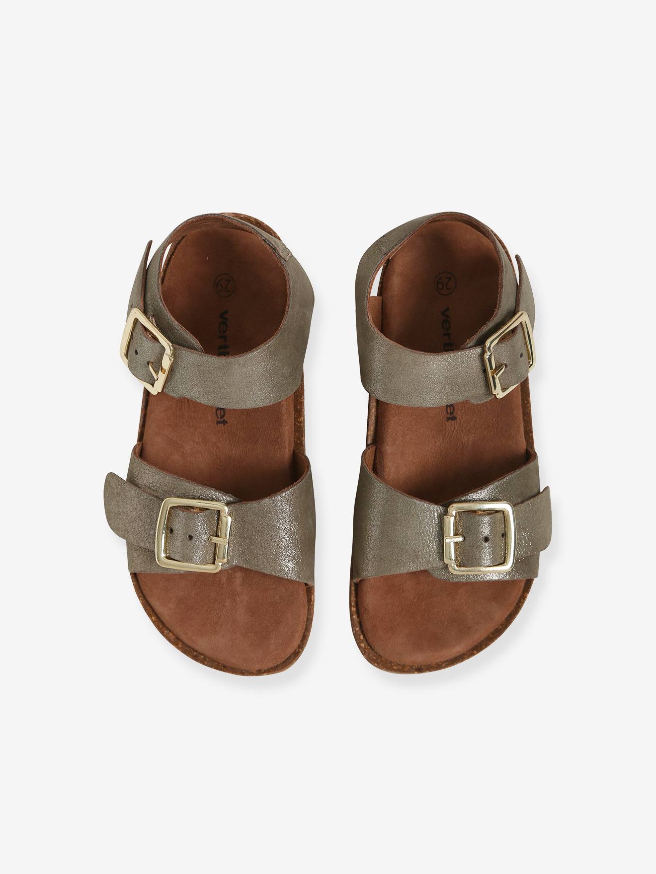 Sandales moussées cuir fille or