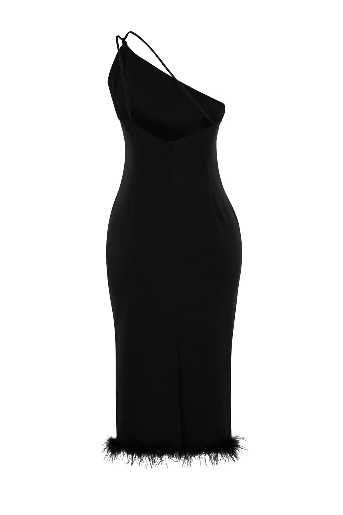 Trendyol Collection  Schwarzes, figurbetontes, elegantes Abendkleid mit gewebten Otriches TPRSS23EL00254