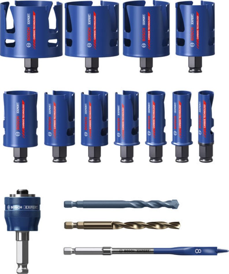 Bosch Blue Accessories 2608901950 EXPERT Power-Change Hålsågssats Byggmaterial Universal 20/22/25/32/35/40/44/51/60/68/76 mm 15-delars
