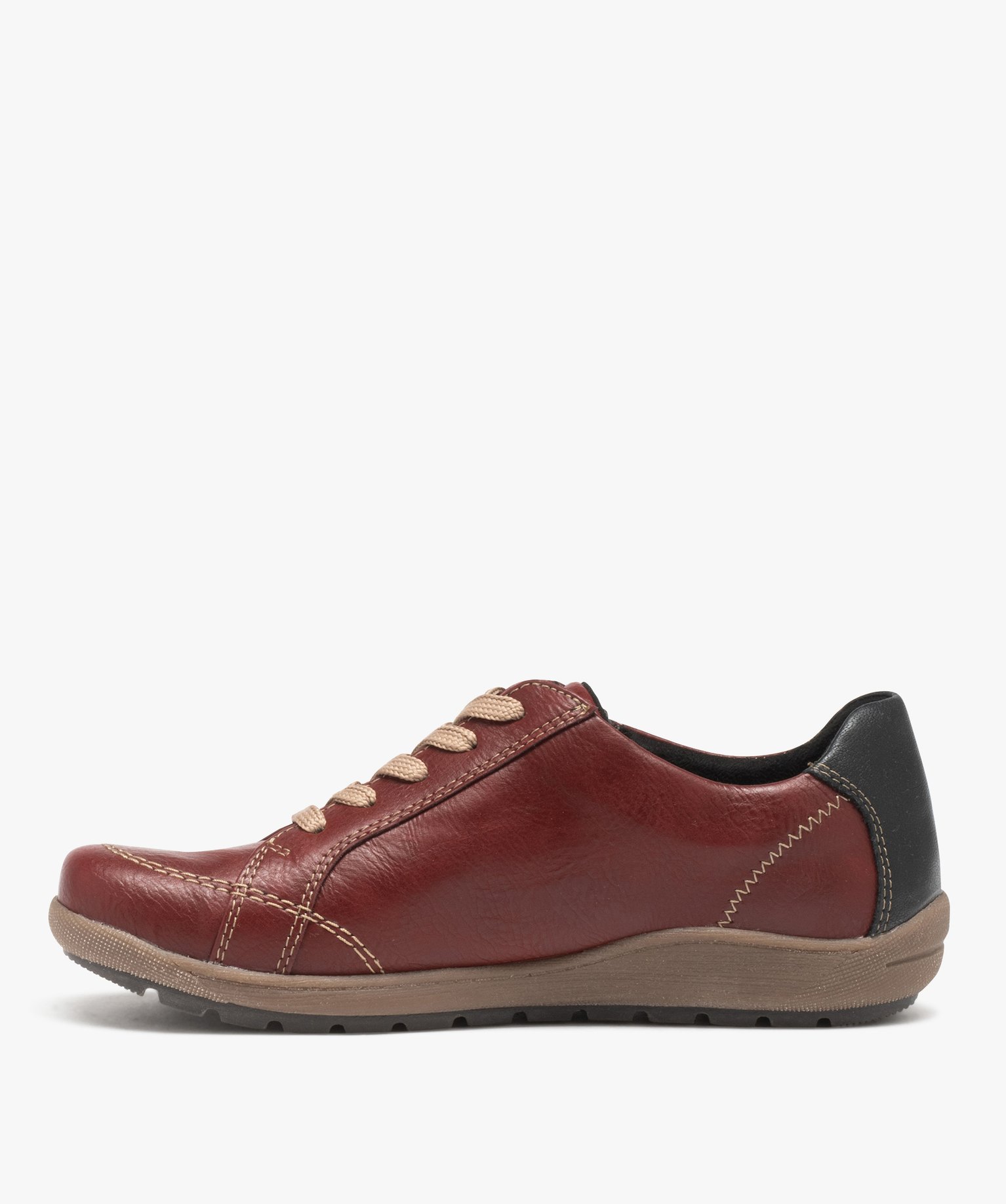Derbies femme confort dessus uni à zip et à lacets - Softr... rouge | GEMO