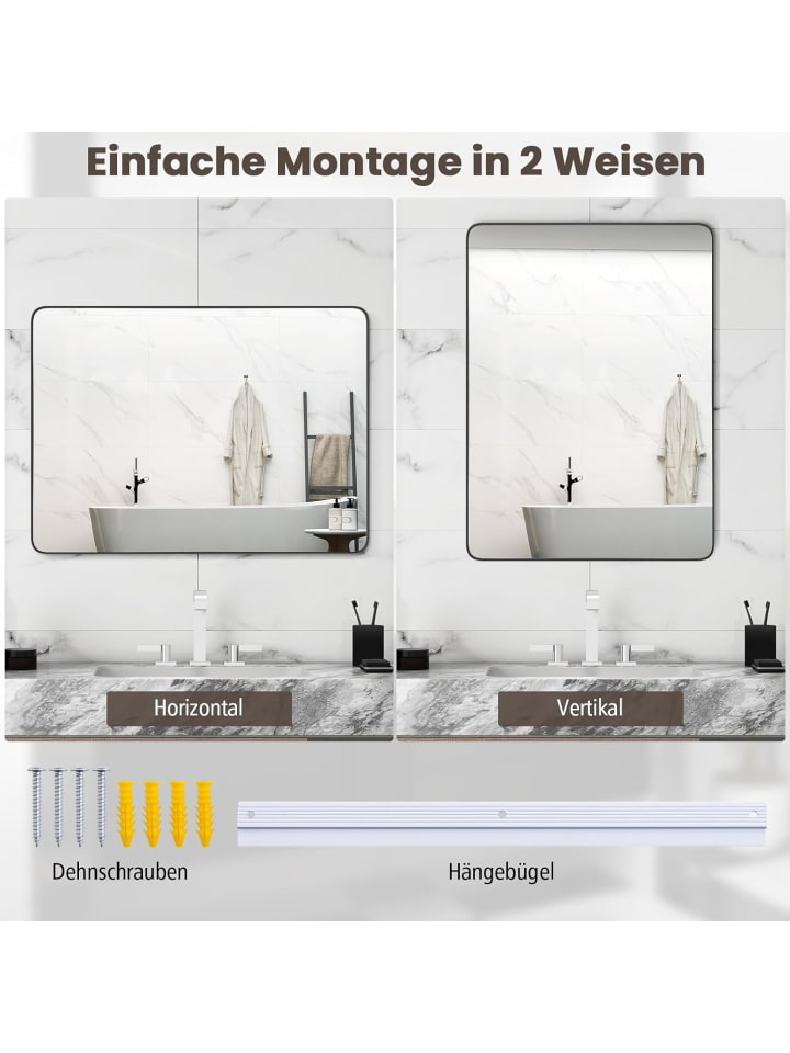 COSTWAY Badspiegel rechteckig 77x56x3cm in Silber günstig kaufen onesize