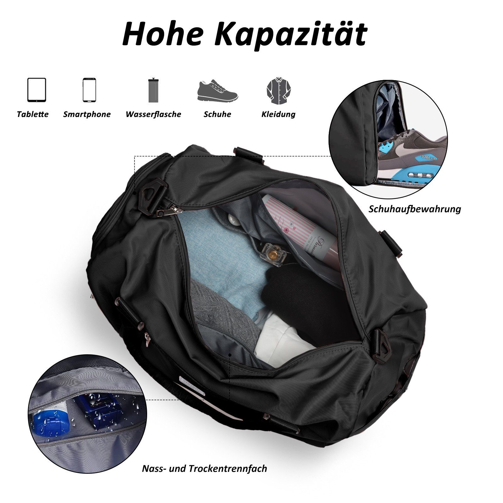 TAN.TOMI Sporttasche Sport Duffel Bag Damen,Handgepäck für Ryanair Cabin Bag Sporttasche, mit Nassfach & Schuhfach Reisetasche Handgepäck Tasche für Flugzeug