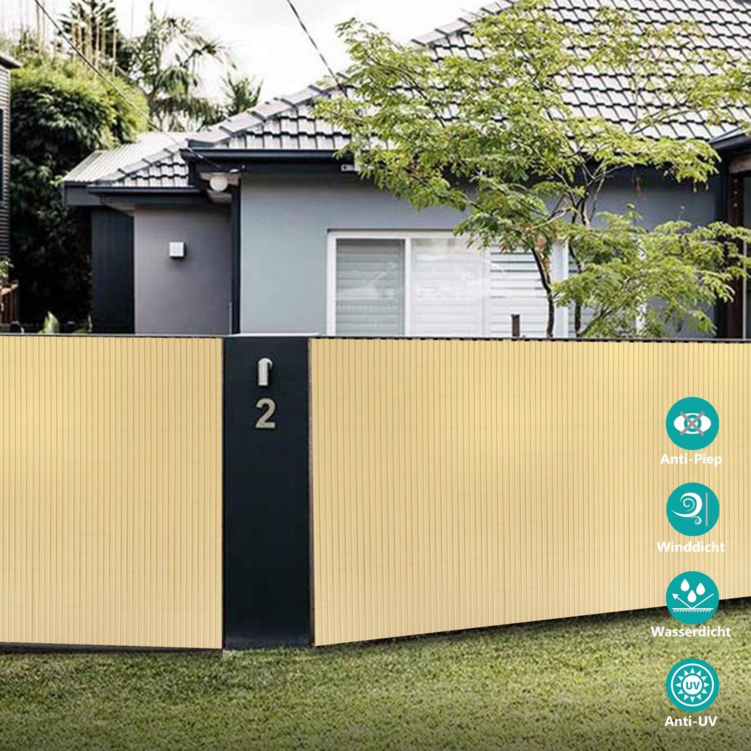 Sekey Balkonsichtschutz PVC Sichtschutzmatte Grau Bambus Sichtschutz Balkon ohne Bohren Zaun Sichtschutz, Windschutz, Sonnenschutz für Balkon, Garten, Terrasse