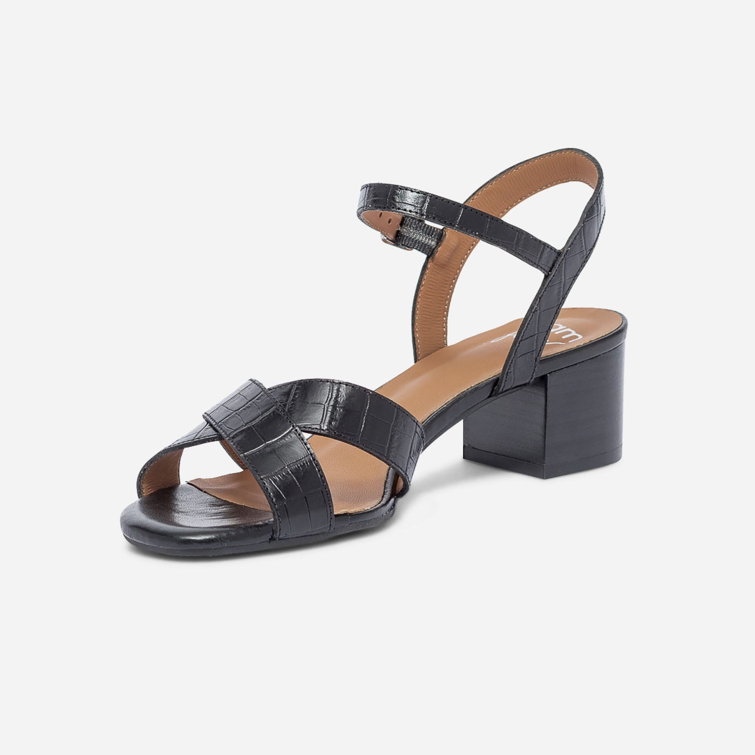 Sandale ERAM FLEX noire en cuir effet croco