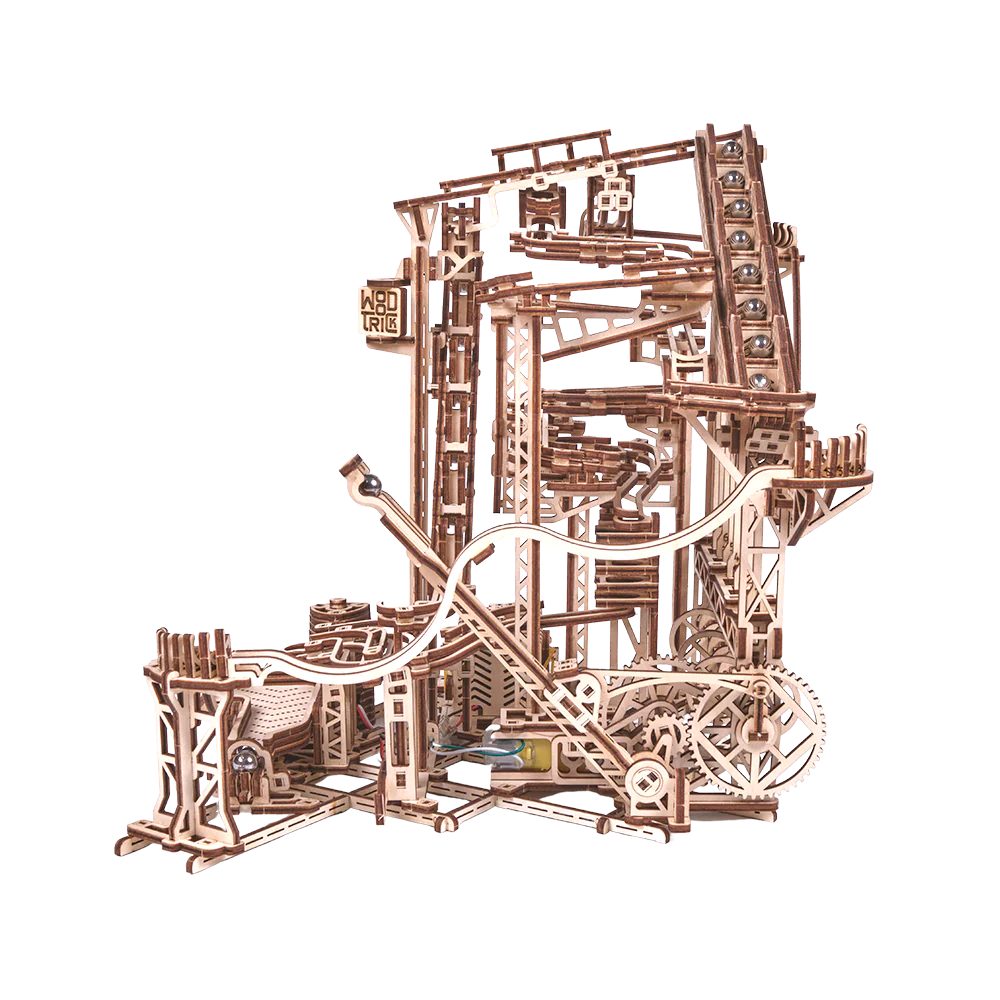 WoodTrick Puzzle WoodTrick Spiral Murmelbahn - Elektrisch Mechanisches Holzpuzzle, 558 Puzzleteile
