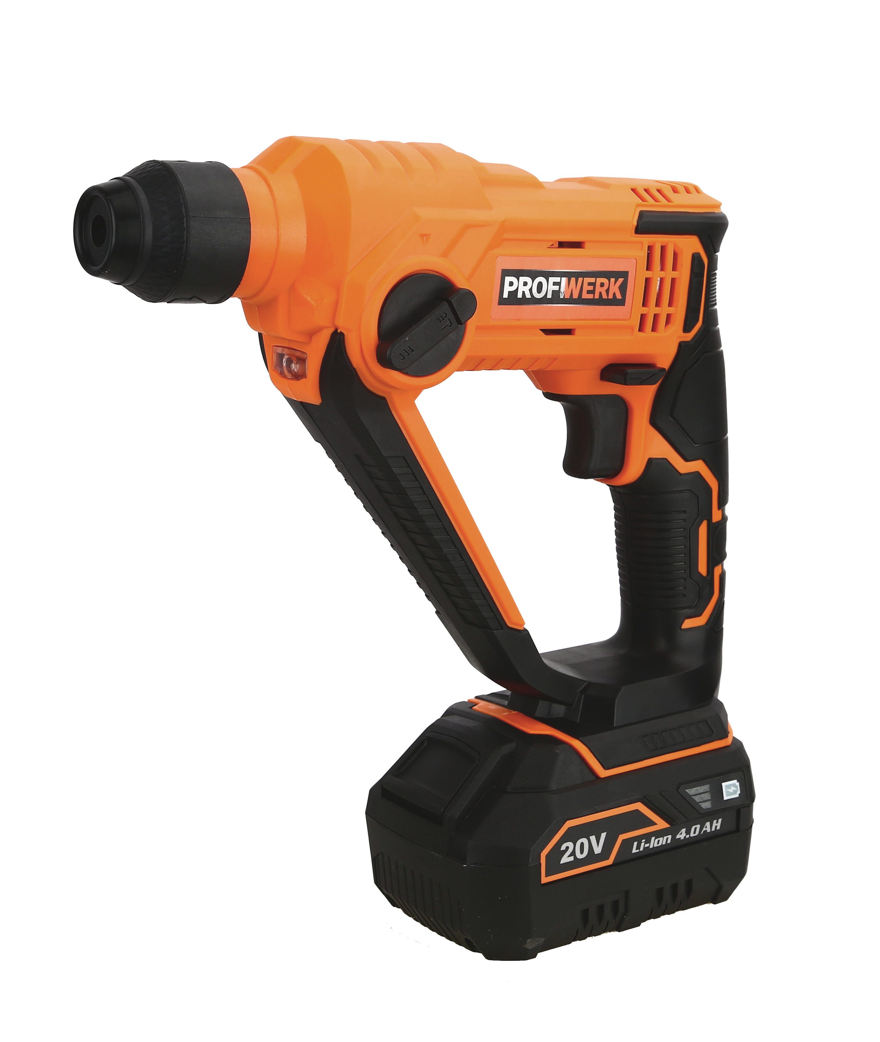 Profiwerk Akku-Schlagbohrmaschine PWSBH-01-Kit 20V, SDS plus, max. 900 U/min, max. Bohrleistung 16/8/10 mm, 4,0Ah Akku, Netzteil, Transportkoffer