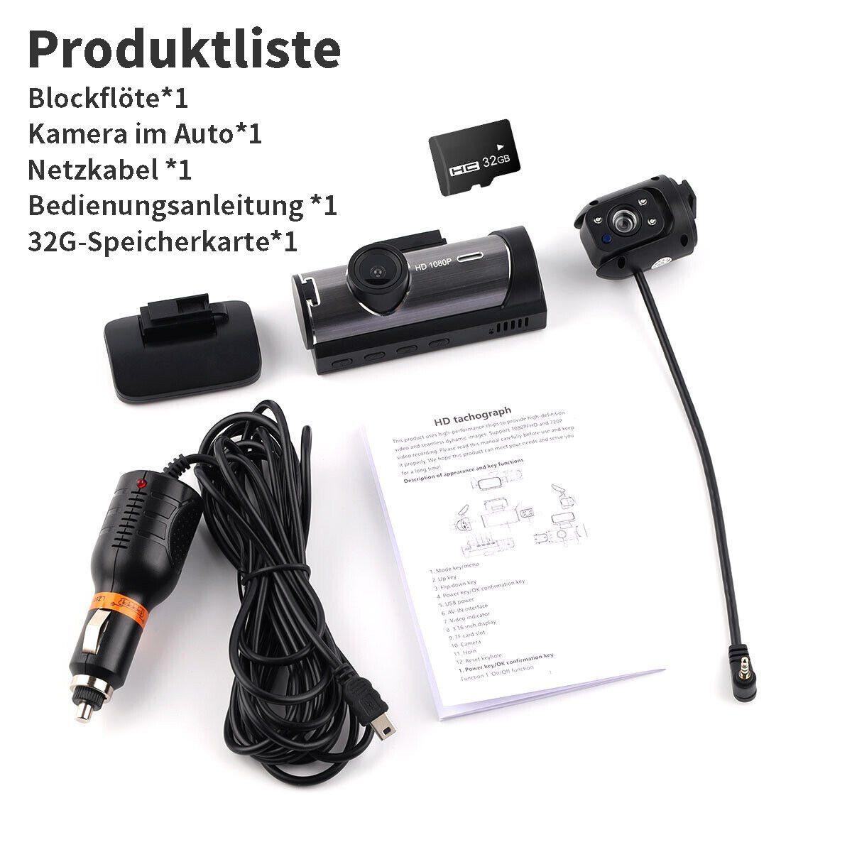 Yoyaxi 32G+ Dual Lens Dash Cam 1080P HD Auto DVR Recorder Vorder Dashcam (und Rückkamera G-Sensor)