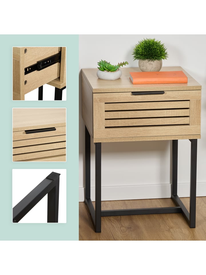 relaxdays Nachttisch in Natur/ Schwarz - (B)40 x (H)55,5 x (T)41,5 cm günstig kaufen onesize
