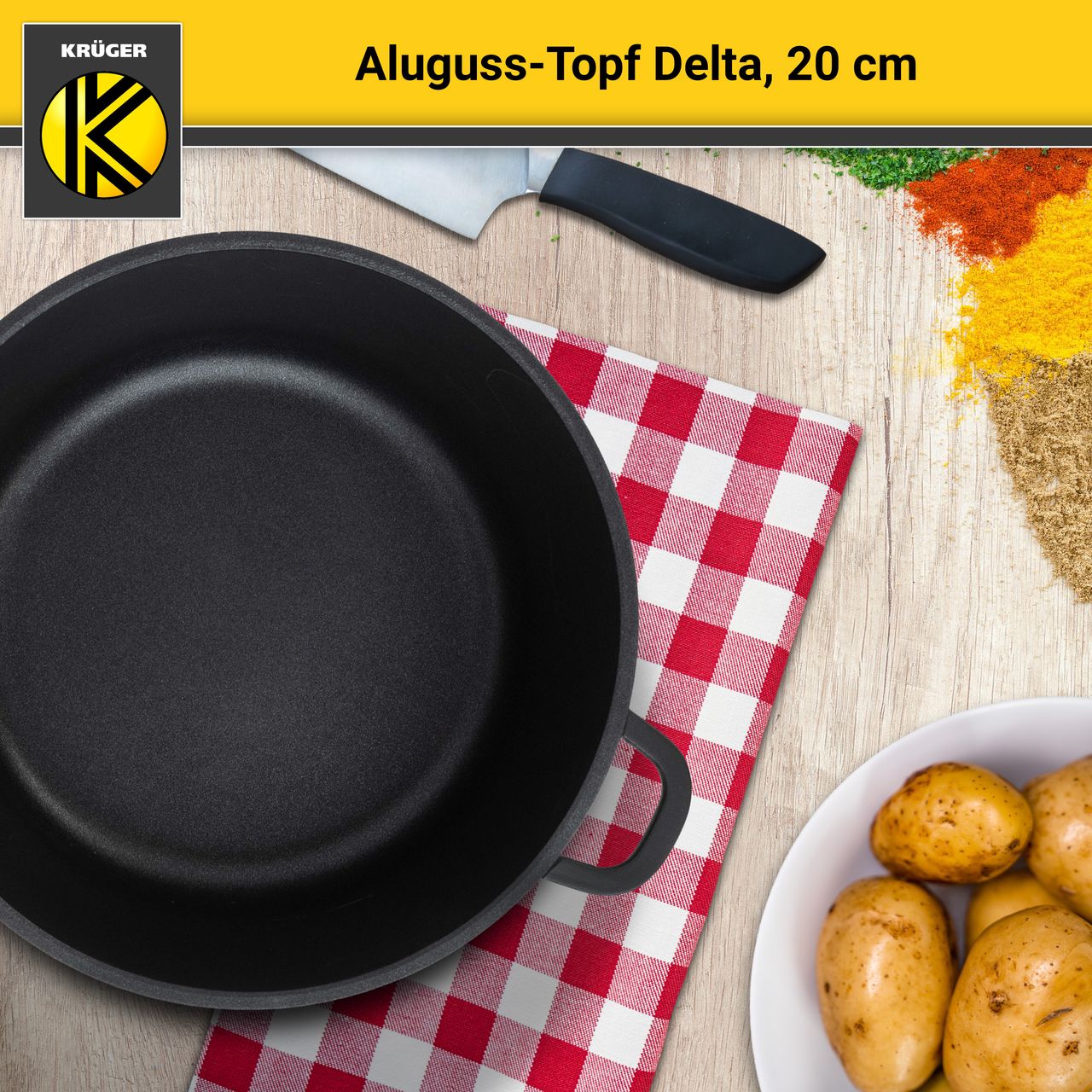 Karl Krüger Aluguss Fleischtopf DELTA mit Deckel, 20 cm