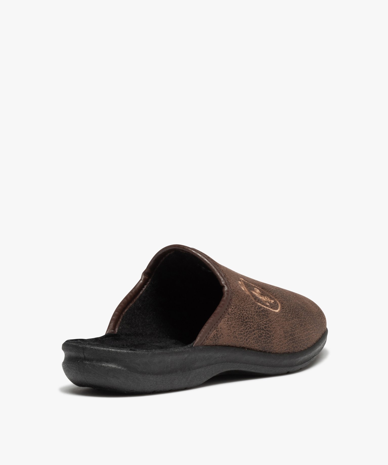 Chaussons homme mules dessus cuir imitation avec fleur de lys marron | GEMO