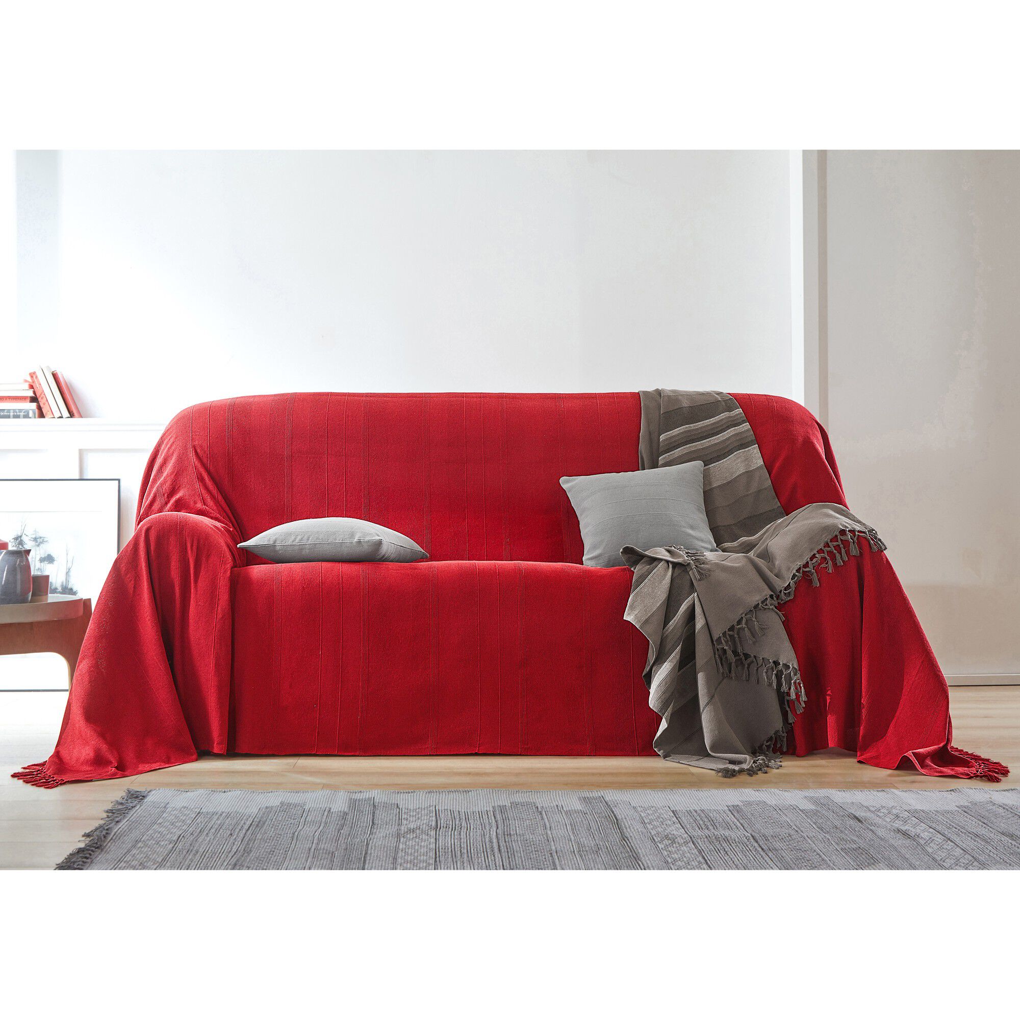 Plaid ou jeté uni coton tissage artisanal