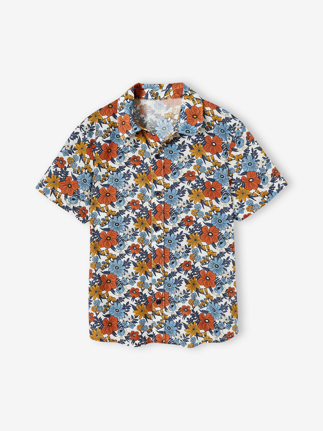 Chemise à fleurs garçon manches courtes écru