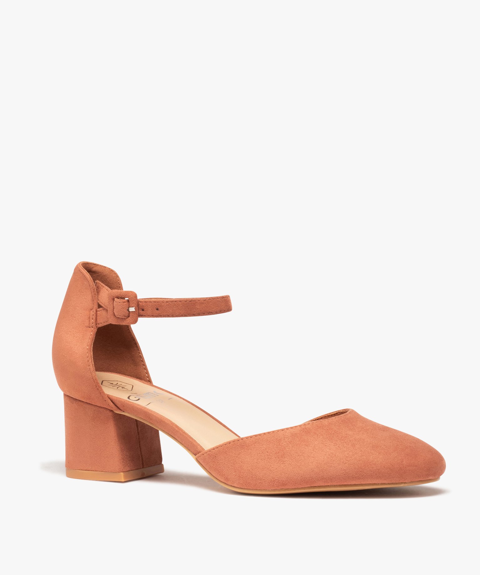 Escarpins femme à talon et bride dessus suédine unie rose | GEMO