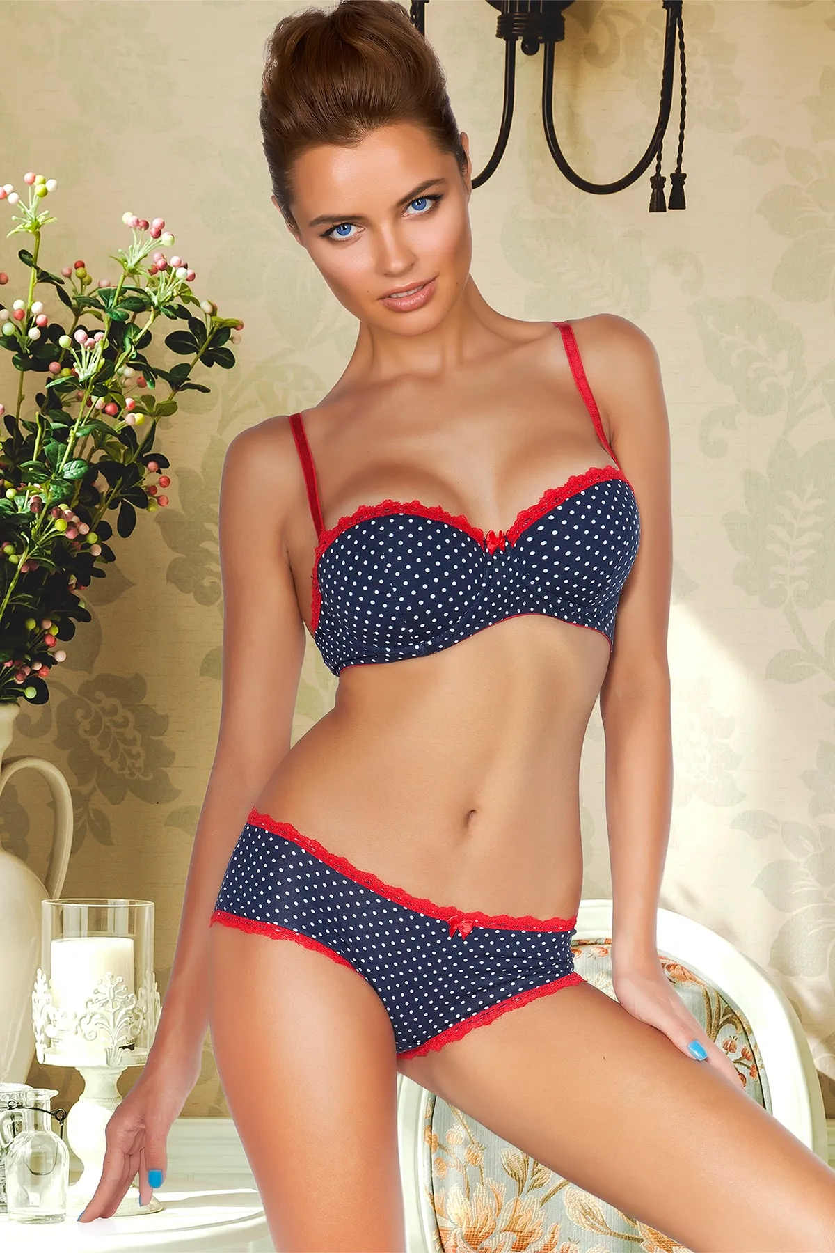 Miorre  Marineblaues Push-Up-BH-Set mit Punkten für Damen der neuen Saison