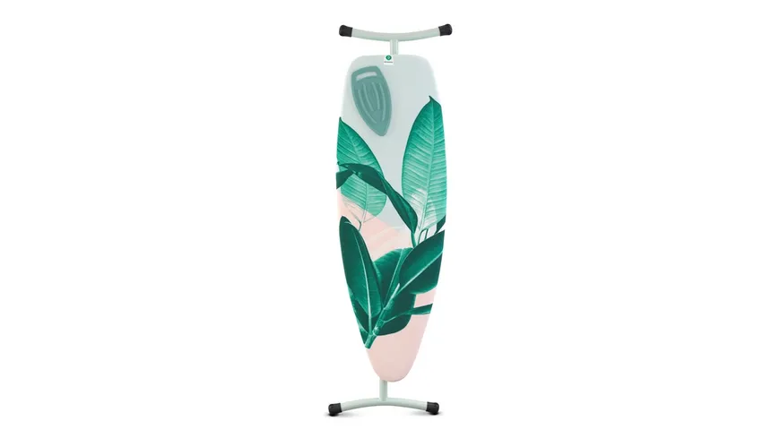 brabantia Streckmetallbügeltisch Größe D, 135 x 45cm mit Silikonpad Tropical Mint und Tropical Leaves