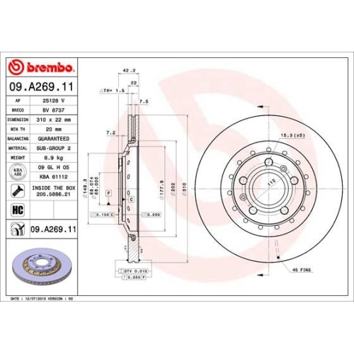 09.A269.11 BREMSSCHEIBE BREMBO HA  VP2 - ATU